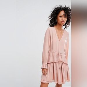 All Saints Blush Long Sleeve Dress 100% Silk. Size small